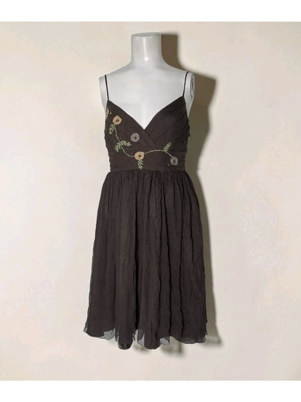 To the Max 100% Silk Gauze Babydoll Beaded Dress XS Forest Fairy Embroidered Y2K